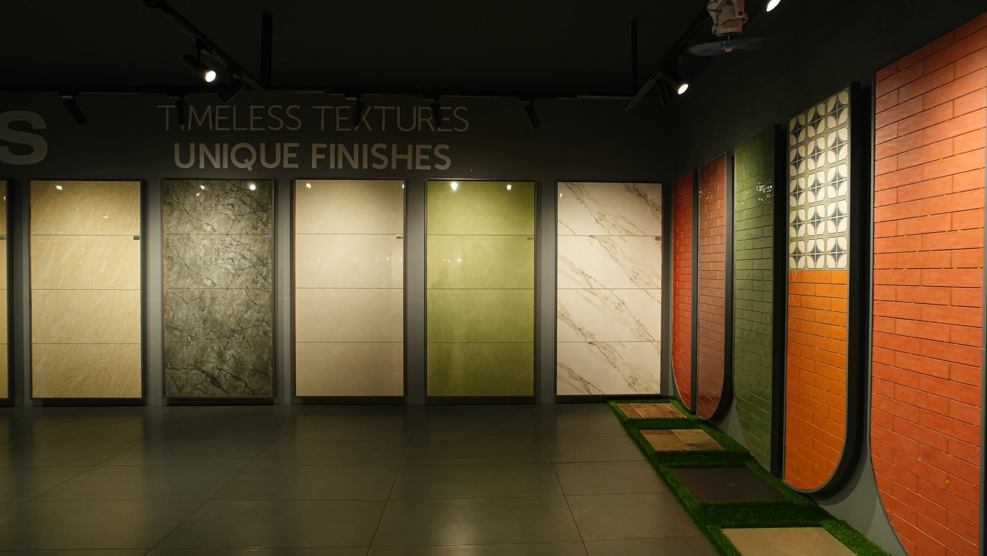 A wall of tile finishes on display at Star Tiles